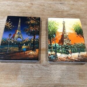 ORIGINAL Set of 2 Paintings "Eiffel Tower", Signed